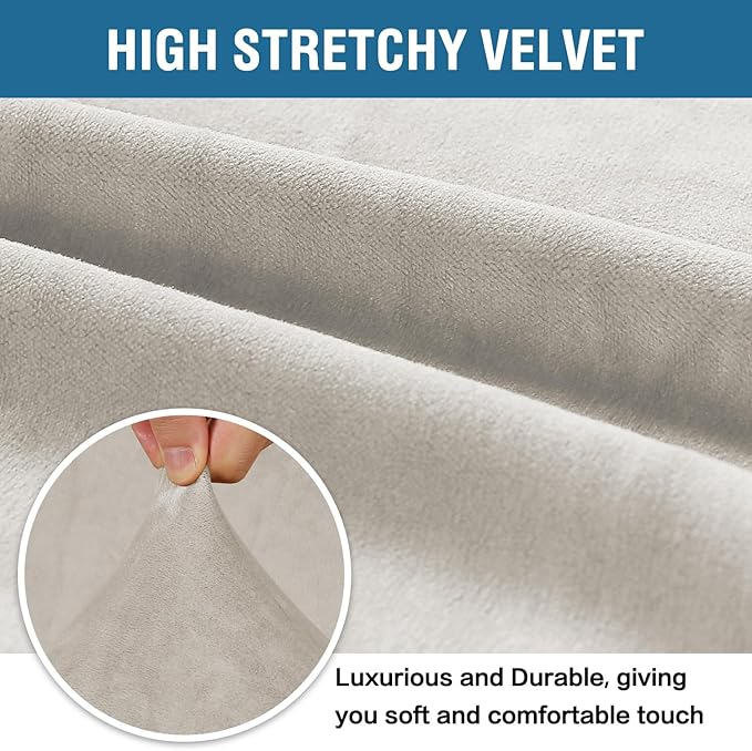 H.VERSAILTEX 1 Peice Stretch Velvet Sofa Covers for 3 Cushion Couch Covers Sofa Slipcovers Furniture Protector Soft, Crafted from Thick Comfy Rich Velour (Sofa 72"-90", Oatmeal)