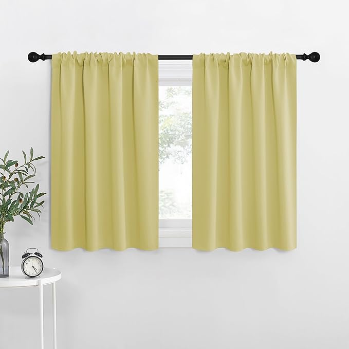 NICETOWN Kitchen Curtains, Paler Yellow, 34" x 40", Set of 2, Short Blackout Curtains & Drapes, Thermal Insulated Rod Pocket Window Treatment Draperies for Nursery
