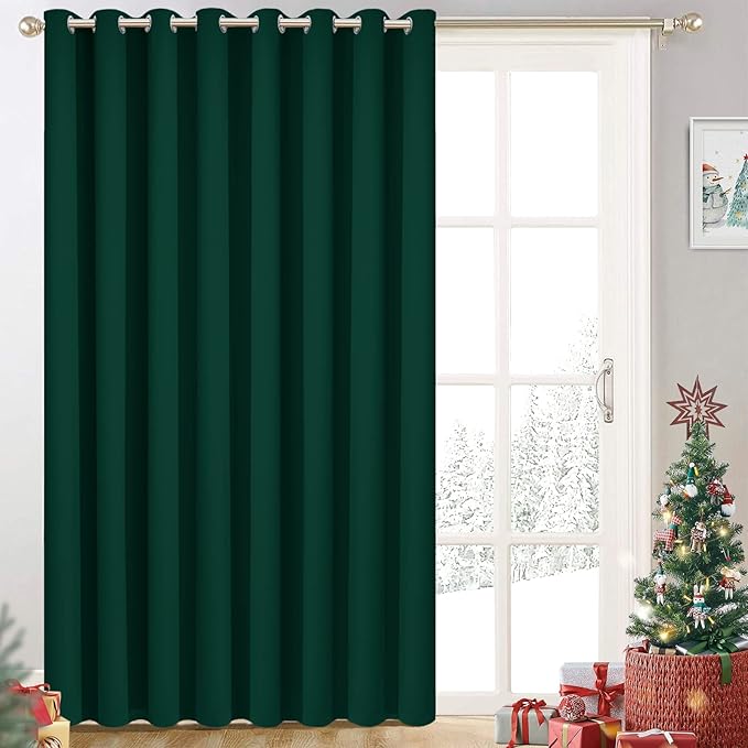 Yakamok Blackout Extra Wide Thermal Insulated Curtains, Total Shade Patio Door Curtain, Full Light Shading Sliding Door Room Divider for Space Separator Bedroom, 1 Panel, W100 x L84, Emerald Green,