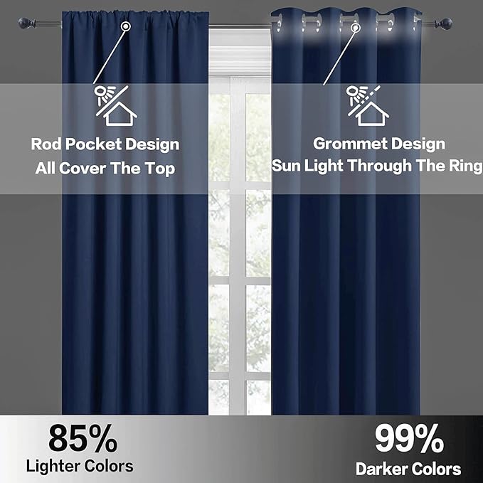 RYB HOME RV Curtains for Camper Windows, Mini Small Thermal Insulated Sunlight Heat Blocking Blackout Privacy Portable Curtains for Travel Trailer, Width 34 by Length 24, Navy Blue, 2 Panels