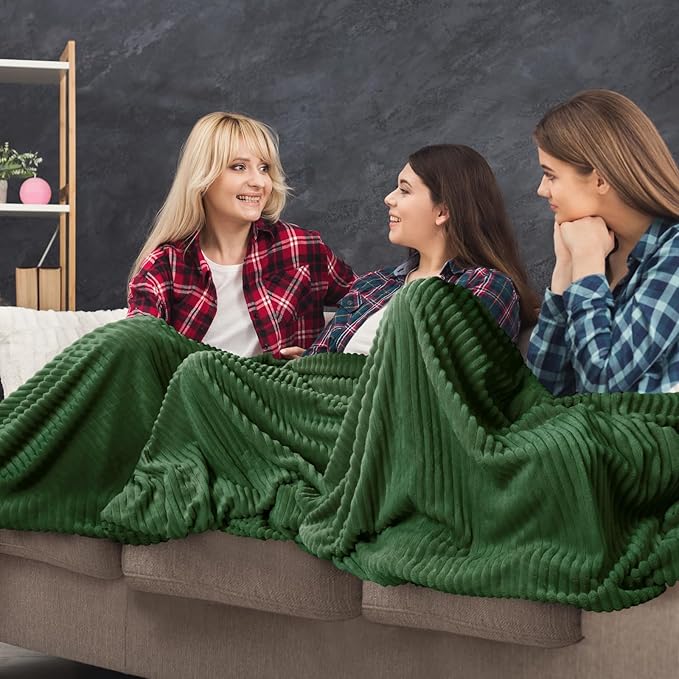 Buryeah 12 Pcs Flannel Throw Blanket Bulk 50 x 60 in Sleepover Blanket Outdoor Wedding Throw Lightweight, Oeko-tex Standard 100 Certified for Sofa Homeless Gifts (Dark Green)