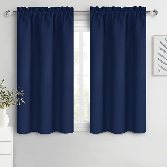 DWCN Navy Blue Blackout Curtains for Bedroom 54 Inches Long 2 Panels Set Window Drapes Thermal Insulated Room Darkening Rod Pocket Curtains for Kids Boys Room (W38 x L54 Inch, Navy Blue)