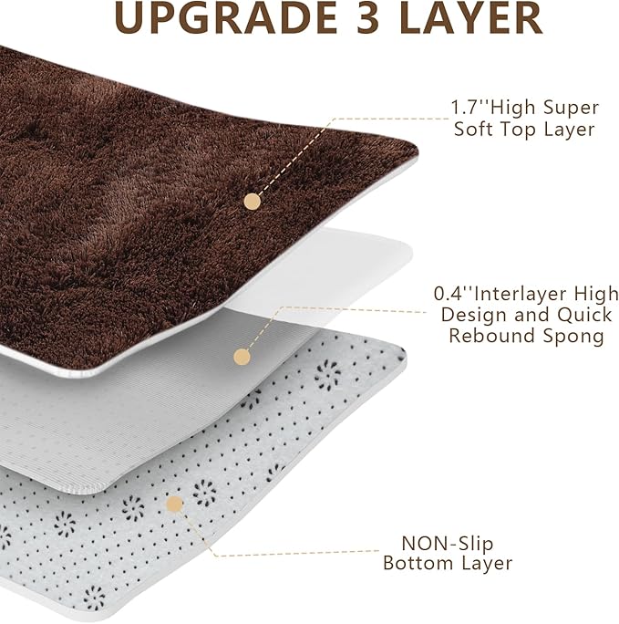 Shag Area Rugs for Bedroom Living Room,8X10 Ultra Soft Fluffy Area Rugs for Dorm, Indoor Carpet Nursery Rugs for Kids Girls Room Home Decor,Brown