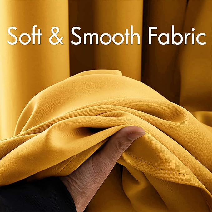 MIULEE Blackout Curtains for Bedroom Living Room Thermal Insulated Room Darkening Grommet Top Solid Light Blocking Drapery Set of 2 Window Panels 52 x 72 Inches Yellow