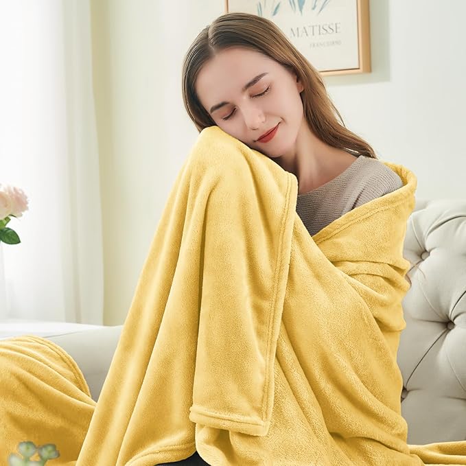 BEDELITE Fleece Blanket Cream Yellow Throw Blankets for Couch & Bed, Luxury Plush Cozy Fuzzy Blanket 50" x 60", Super Soft Warm Lightweight Throw Blanket for Travel Camping