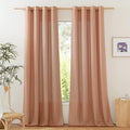 NICETOWN Linen Flax Semi Sheer Curtains 94" Length, Grommet Window Treatments Privacy Added with Light Penetration Vertical Drapes for Loft/Home Office, Terracotta, W55 x L94, 2 Panels