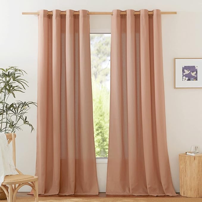 NICETOWN Rustic Linen 102 inch Long Curtains for Living Room, Grommet Privacy Added Thick Linen Weave with Light Filter Window Curtains & Drapes for Bedroom, Terracotta, W55 x L102, 2 Panels