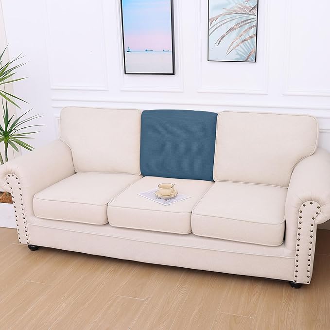 hyha Waterproof Couch Cushion Covers for Pets, Non Slip Sofa Seat Cover for Dogs Washable, Soft Thick Stretch Jacquard Fabric, Sofa Slipcovers with Elastic Bottom (1 Piece for Backrest L, Blue)