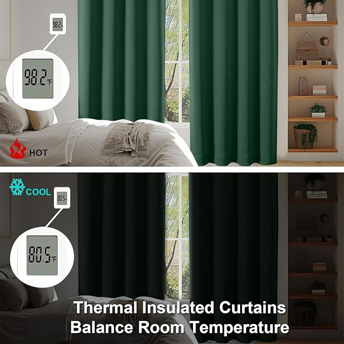 Simplebrand Ever Green Blackout Curtains for Bedroom 96 Inches Long 2 Panels, Solid Thermal Insulated, Energy Saving Living Room Window Treatment Curtains Blackout Drapes, W50 x L96 Inch, Ever Green