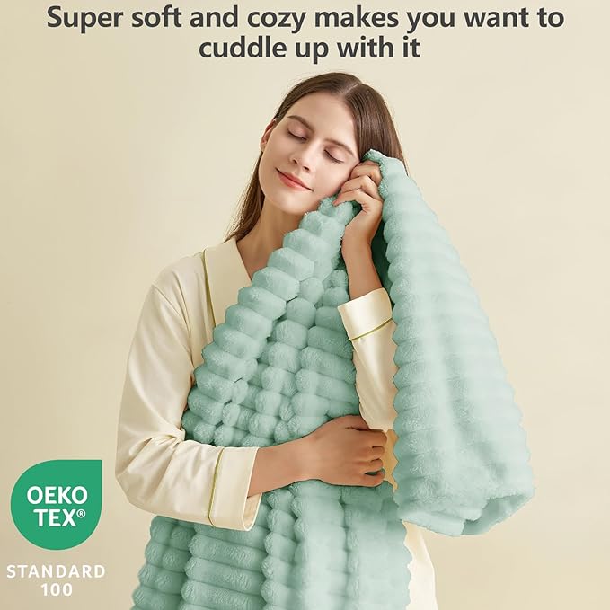 HIMEET Sage Green Ribbed Twin Blanket for Bed - 300GSM Lightweight Soft Fleece Blanket for Women, Blankets Graduation Birthday Gifts, Striped Spring Home School Dorm Decor, Sage Green, 60x80 Inches