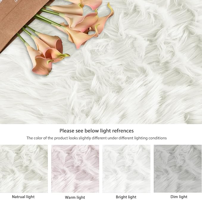 ORINOVA White Shag Washable Area Rugs for Living Room Faux Sheepskin Fuzzy Fur Rug for Bedroom Nursery Rug 3x5 Teen Room Décor Boho