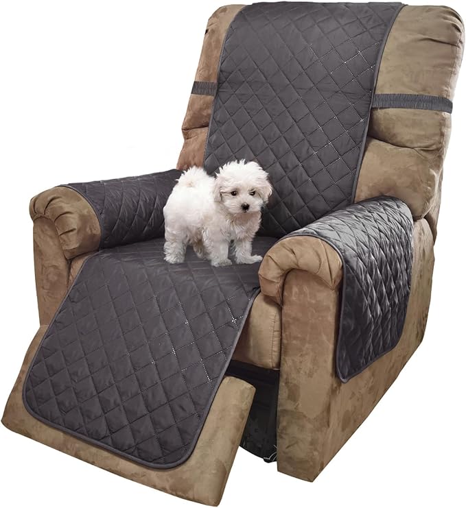 U-NICE HOME Recliner Chair Covers Reversible Chair Cover Pet Covers for Dogs with Elastic Straps Water Resistant Diamond Quilted (28''Recliner Oversized, Dark Grey/Light Grey)