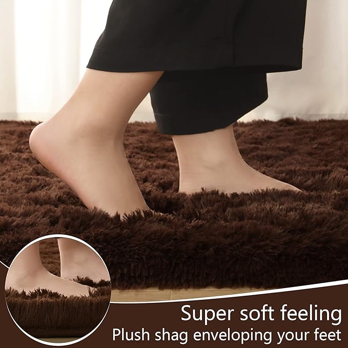 LOCHAS Ultra Soft Indoor Modern Area Rugs Fluffy Living Room Carpets for Children Bedroom Home Decor Nursery Rug 5x8 Feet, Brown