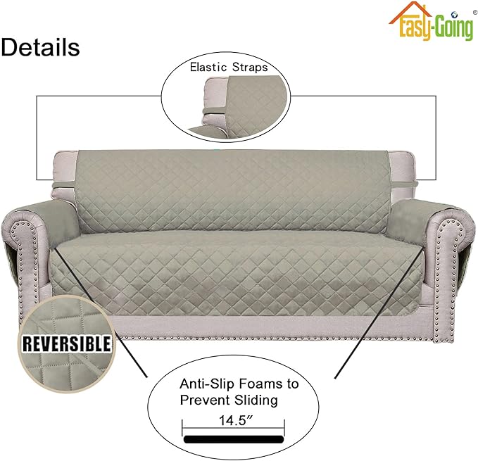 Easy-Going Sofa Slipcover Reversible Loveseat Sofa Cover Couch Cover for 2 Cushion Couch Furniture Protector with Elastic Straps for Pets Kids Dog Cat (Oversized Loveseat, Beige/Beige)