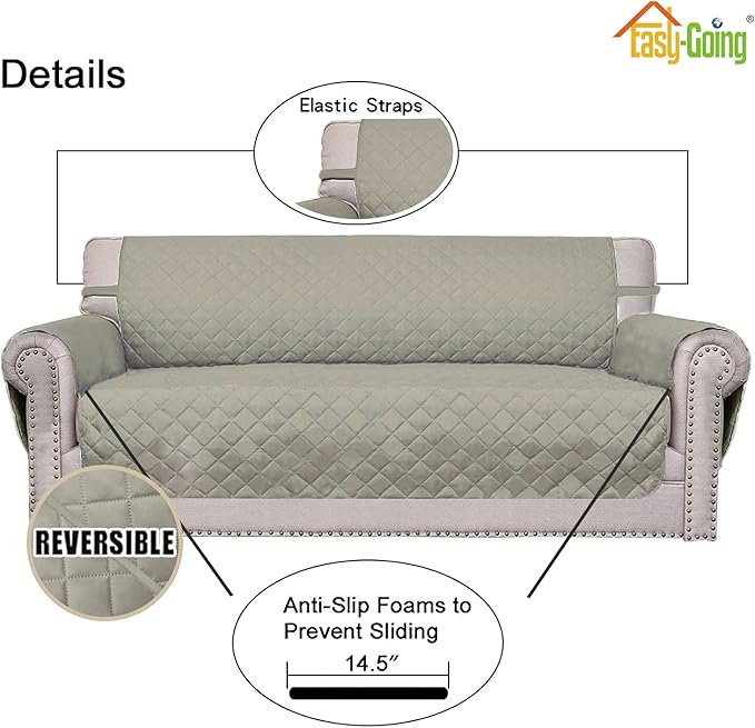 Easy-Going Reversible Oversized Couch Cover for 3 Cushion Couch Sofa Cover for Dogs Water Resistant Furniture Protector Cover with Foam Sticks for Pet (Oversized Sofa, Beige/Beige)