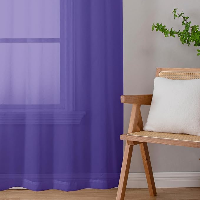 Chyhomenyc Purple Sheer Valances for Windows - Light Filtering Small Kitchen Curtains, Rod Pocket Short Top Window Treatment Decor for Living Room Bathroom Basement, 42Wx16L inches, 2 Panels