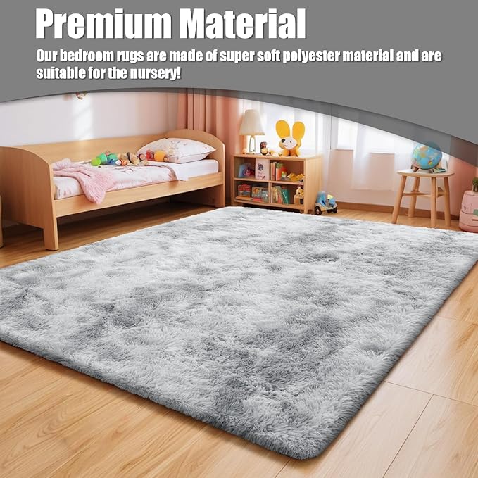 Shag Area Rug for Bedroom 4x6,Fluffy Area Rugs for Living Room,Soft Fuzzy Rug Non-Shedding Indoor Plush Carpet for Kids Bedroom Nursery Dorm Home Decor,Tie-Dyed Grey