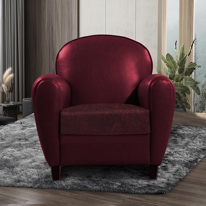 Leather Look Couch Cushion Covers Sofa Seat Slipcovers Sets Couches Furniture Protector for Sectional Armchair Loveseat Pets Kids Stretch Spandex Fabric (1 Cushion Armchair, Burgundy)