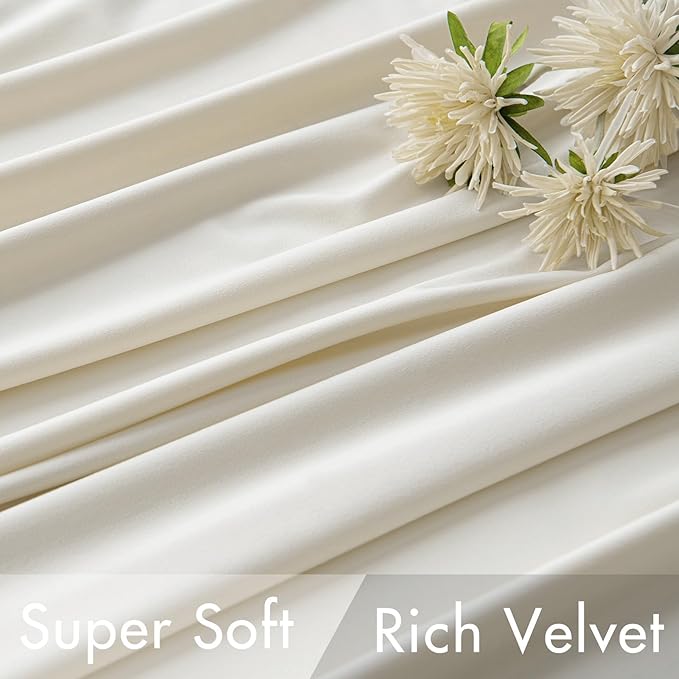 MIULEE Velvet Curtains 96 inches - Luxury Curtains for Bedroom Living Room Thermal Insulated Super Soft Room Darkening Window Drapes Rod Pocket & Back Tab, Ivory, W52 x L96 inches, 2 Panels