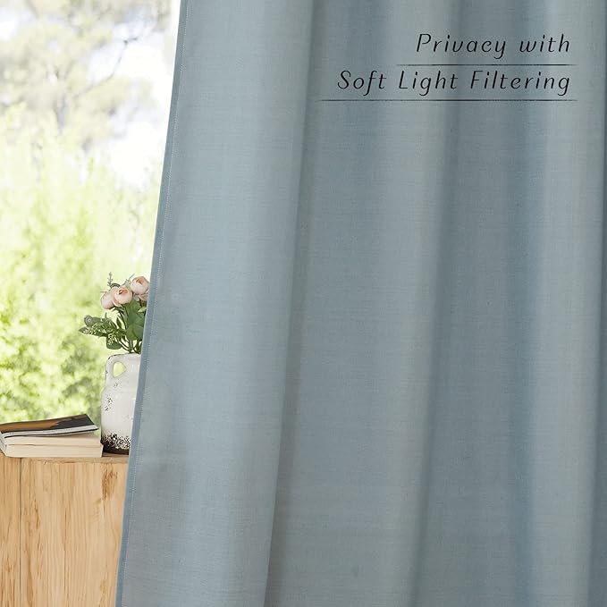 NICETOWN Rustic Linen 102 inch Long Curtains for Living Room, Grommet Privacy Added Thick Linen Weave with Light Filter Window Curtains & Drapes for Bedroom, Stone Blue, W55 x L102, 2 Panels