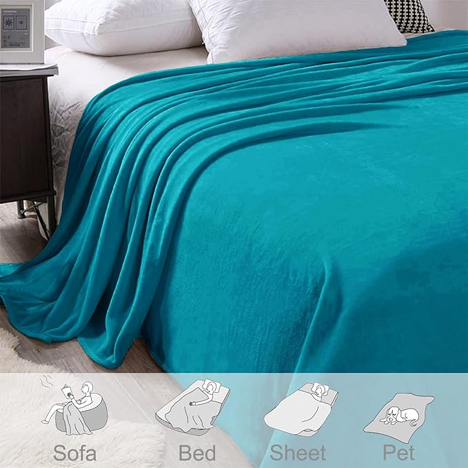 Exclusivo Mezcla Extra Large Fleece Throw Blanket for Couch, Sofa, 300GSM Super Soft and Warm Blankets, Teal Throw All Season Use, Cozy, Plush, Lightweight, 50x70 Inches