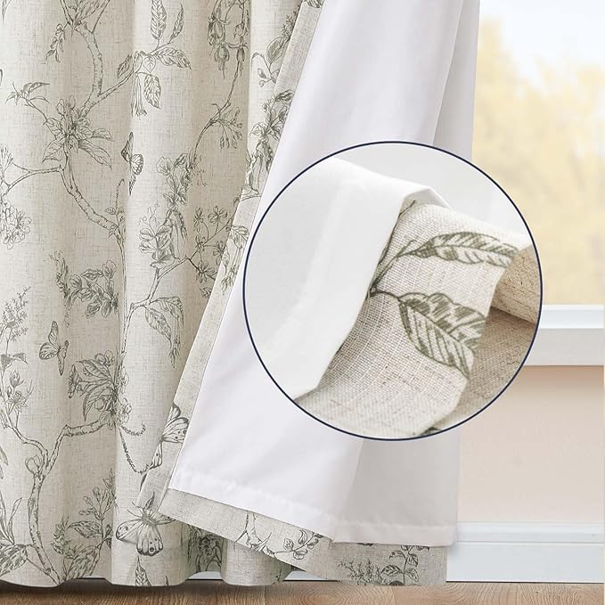 jinchan Floral Curtains Lined Linen Blend Curtain for Living Room 84 Inch Length Grey Flower Farmhouse Curtains French Country Gray Patterned Curtain Drapes Back Tab Rod Pocket 2 Panels
