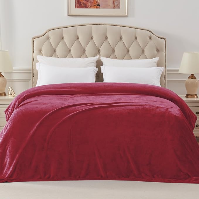 Exclusivo Mezcla Fleece Blanket Twin Size for Bed, Super Soft and Warm, All Season, Cozy, Plush, Lightweight, 90x66 Inches, Deep Red