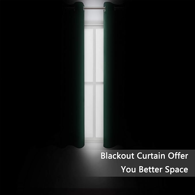 LEMOMO Green Blackout Curtains 34 x 63 Inch Length/Set of 2 Curtain Panels/Thermal Insulated Room Darkening Blackout Curtains for Bedroom