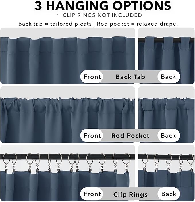 Deconovo Blackout Curtains, Thermal Insulated, W70 x L95 2 Panels, Back Tab, Machine Washable, Room-Darkening Drapes for Bedroom/Living Room Stone Blue