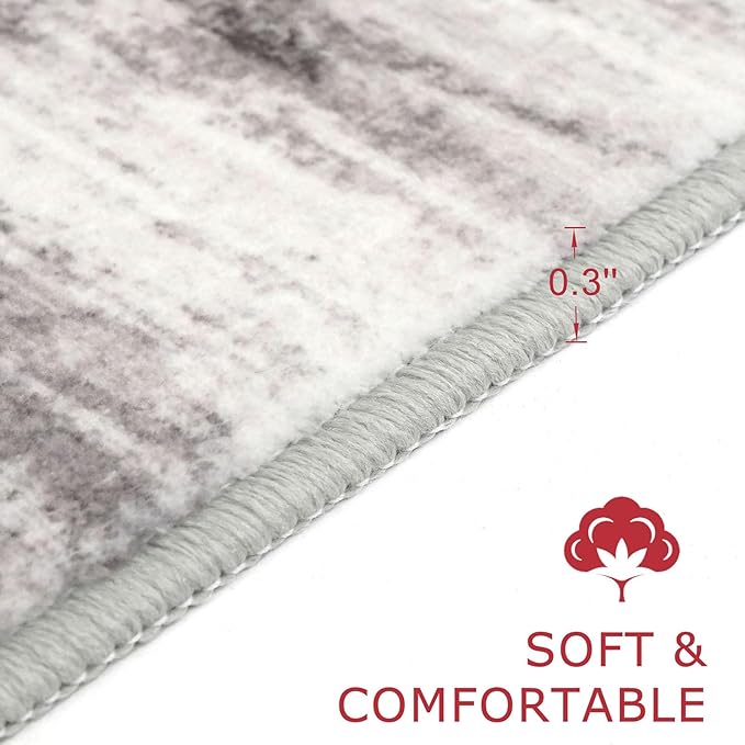 KOZYFLY Modern Abstract Hallway Runner, 2x10 Washable Rug Non-Slip Soft Striped Kitchen Runner Rug, Grey/Light Beige/Brown Print Carpet Runner for Entryway Bathroom