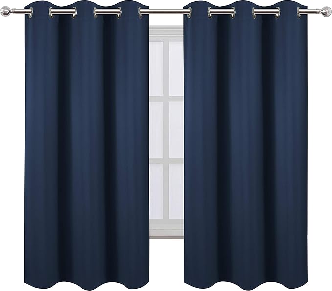 LEMOMO Navy Blue Thermal Blackout Curtains/38 x 63 Inch/Set of 2 Panels Room Darkening Curtains for Bedroom