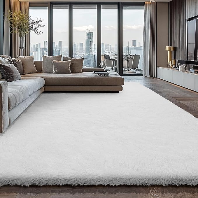 10X14 Large Area Rugs for Living Room Bedroom,White Big Shag Rug for Bedroom Dorm,Soft Fluffy Indoor Carpet Nursery Rugs for Kids Girls Room Home Decor (White, 10X14 Feet)