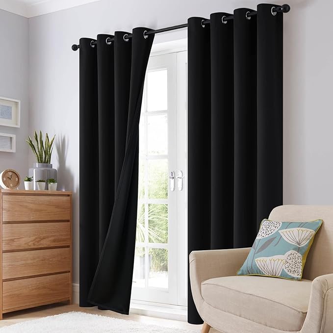 SimpleHome 100% Blackout Curtains for Bedroom,Thermal Insulated Grommet Window Drapes Room Darkening Black Curtains for Living Room with Black Back,42 x 63 Inch,2 Panels