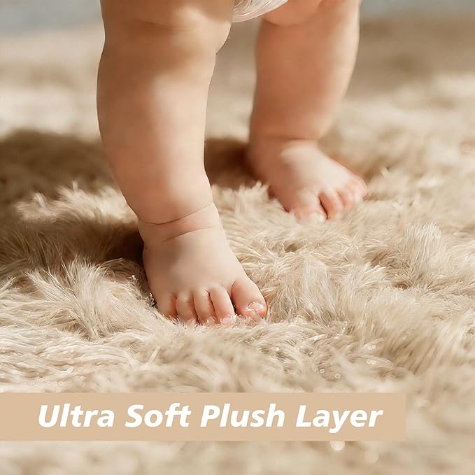 8x10 Fluffy Area Rugs for Living Room,Shag Area Rug for Bedroom,Beige Soft Fuzzy Rug Non-Shedding Indoor Plush Carpet for Kids Bedroom Nursery Home Decor