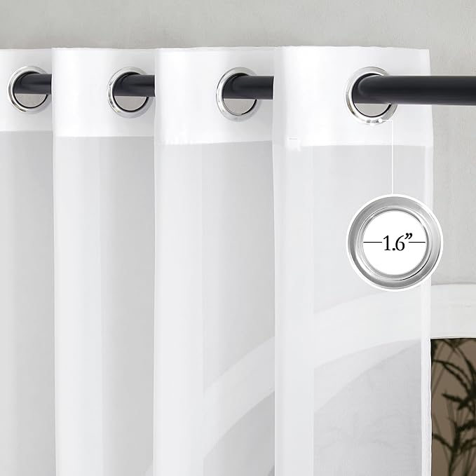 NICETOWN White Sheer 102 inch Curtains for Living Room, Grommet Elegant and Airy Window Treatments Translucent Lightweight Drapes for Living Room/Bedroom,2 Panels, W54 x L102