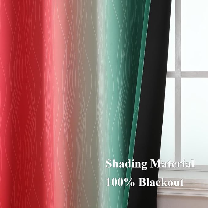 Estelar Textiler Red and Green Blackout Curtains for Kitchen 54 Inch Length, Full Room Darkening Gradient Grommet Drapes for Kids Room, Thermal Insulated Ombre Curtains for Bathroom, 52Wx54L, 2 Panels