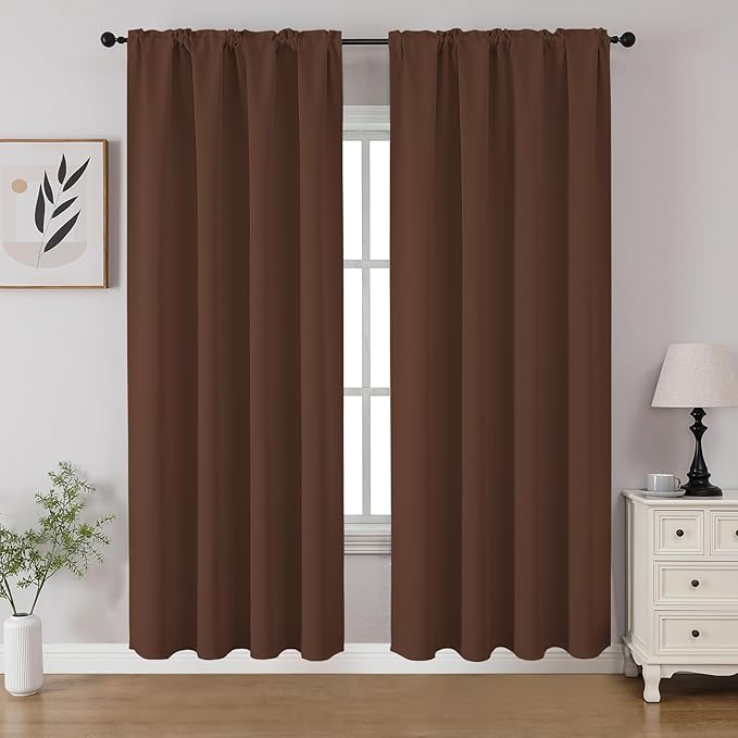 CUCRAF Brown Blackout Curtains 72 inch Length 2 Panels Set, Rod Pocket Room Darkening Drapes for Bedroom Living Room, Insulated Thermal Light Blocking Window Curtain (W52 x L72 Inch)