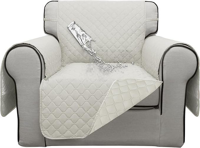 ISSUNTEX Double Protection 100% Waterproof Chair Sofa Covers for Living Room, Couch Covers for Chair Sofa, Reversible Furniture Protector Sofa Cover for Dogs, Pets, Kids (Chair, Ivory/Ivory)