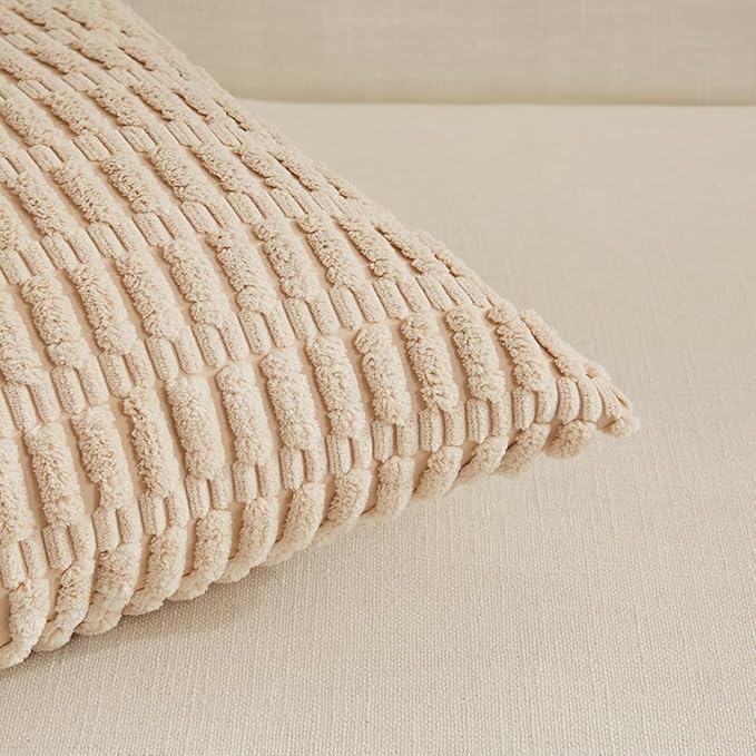 Fancy Homi 4 Packs Neutral Long Lumbar Decorative Throw Pillow Covers 14x24 Inch for Living Room Couch Bed, Boho Home Decor, Soft Striped Corduroy Rectangle Accent Grey Cushion Case 35x60 cm
