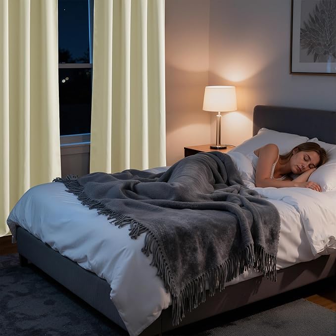 RYB HOME Bedroom Blackout Curtains 72 inches Long, 100% Blackout Thermal Insulated Noise Reducing Curtains for Living Room Nursury, 62 inches Wide by 72 inches Long, Beige