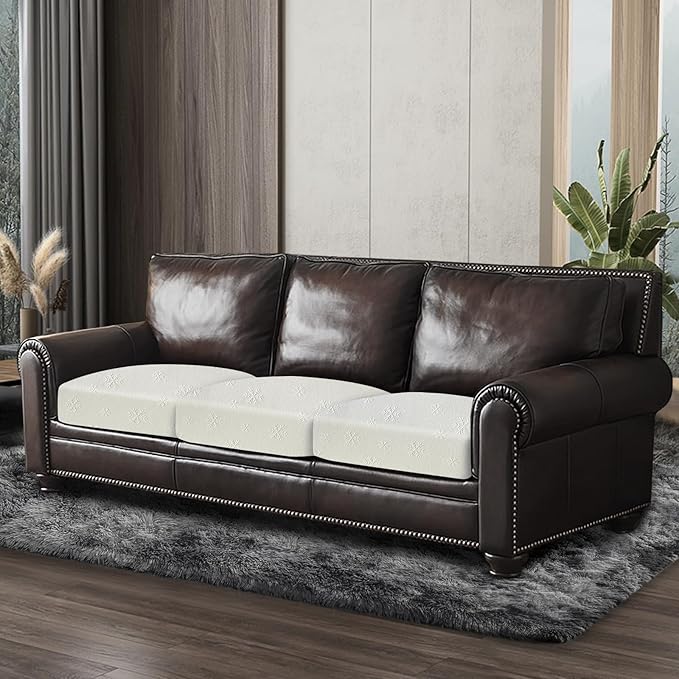 Couch Cushion Covers Sofa Seat Slipcovers Sets Couches Furniture Protector for Sectional Armchair Loveseat Pets Kids Stretch Milk Silk Fabric (3 Cushion Sofa, Snow Beige)