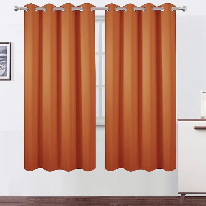 LEMOMO Orange Thermal Blackout Curtains/52 x 72 Inch/Set of 2 Panels Room Darkening Curtains for Bedroom