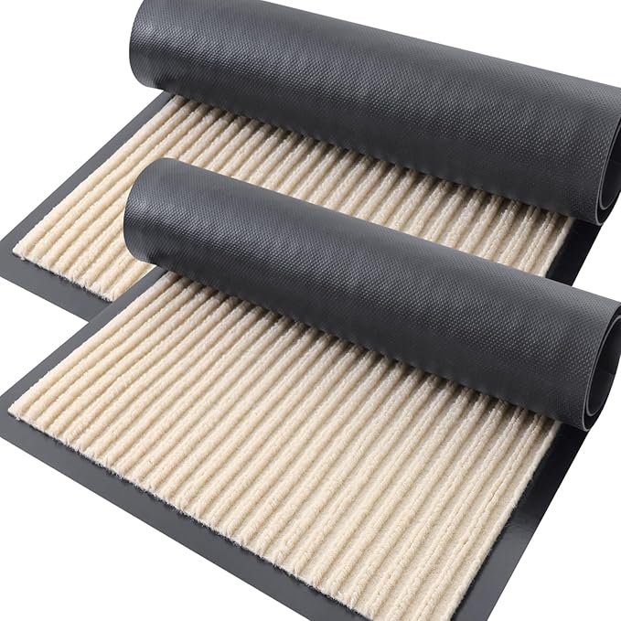 OLANLY Front Door Mat Indoor Outdoor Entrance, 2-Pack 59 x 23 Inch, Waterproof Heavy Duty Doormat, Fade Resistant, Low Profile, Easy Clean Patio Porch Welcome Floor Mats for Entry, Beige