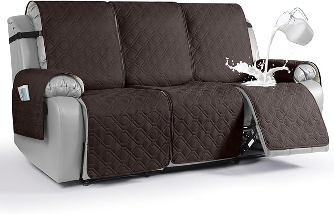 VANSOFY Waterproof Recliner Couch Covers, Sofa Covers 1-Piece Washable Reclining Sofa Cover Non-Slip Furniture Protector with Elastic Straps Pocket for Dogs, Pets(Chocolate,3 Seater)