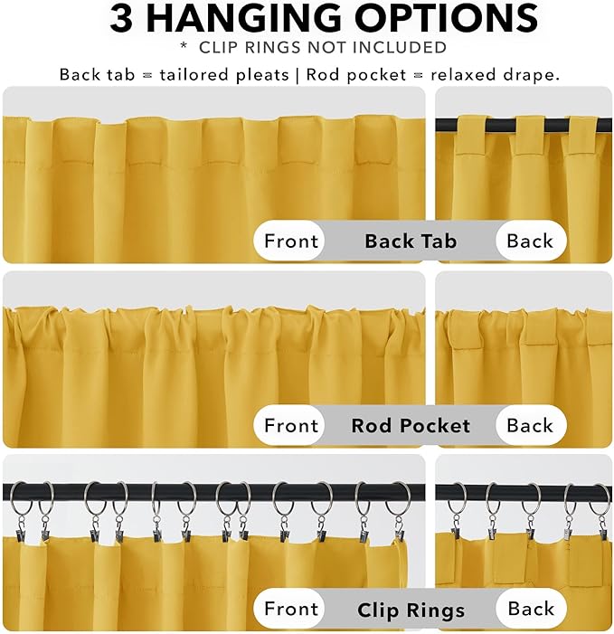 Deconovo Back Tab and Rod Pocket Drapes and Curtains Short Blackout Curtains for Kitchen Windows 42Wx54L Inch Mellow Yellow 2 Panels