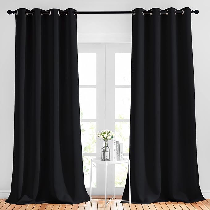 NICETOWN Blackout Black Curtains 102 inches Long 2 Panels Burg, Grommet Thermal Curtains Light Blinds Room Darkening Window Treatments for Bedroom, 2 Panels, W52 x L102