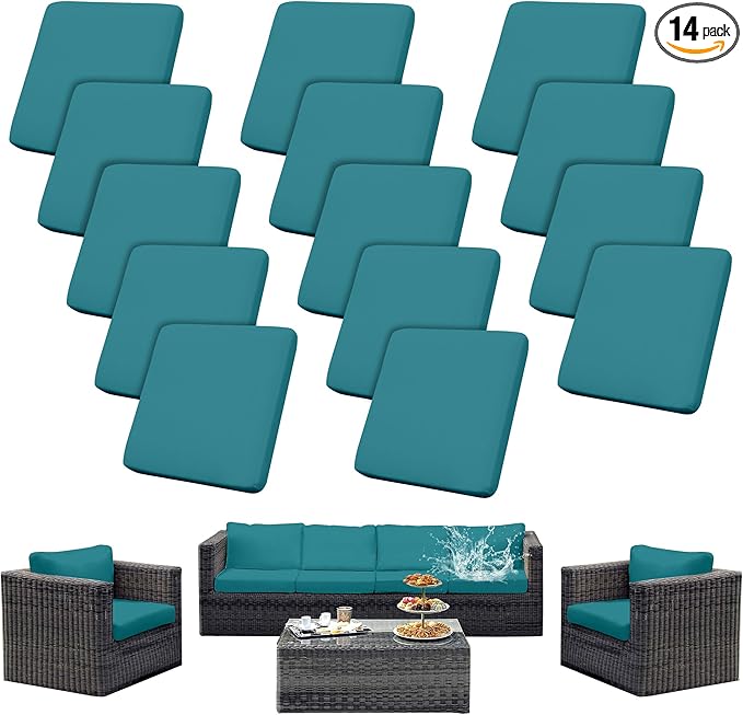 Outdoor Cushion Covers Set,14PCS Patio Furniture Couch Seat Slipcovers, Replacement for Sofa Sectional Chair(Cover，Only)