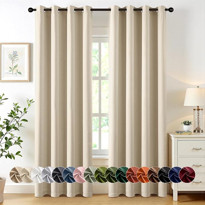 MIULEE Cream Beige Blackout Curtains for Bedroom Living Room 84 Inches Long 2 Panels, Thermal Insulated Room Darkening Drapes Solid Grommet Noise Reduction Light Blocking Window Treatments 50x84 Inch