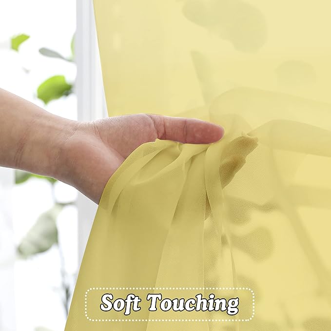 OVZME Mustard Yellow Sheer Curtains 45 Inches Long 2 Panels, Light Filtering Sheer Curtains for Bedroom, Elegant Airy Draperies for Living Room Nursery Room, Dual Rod Pocket, Each 42Wx 45L