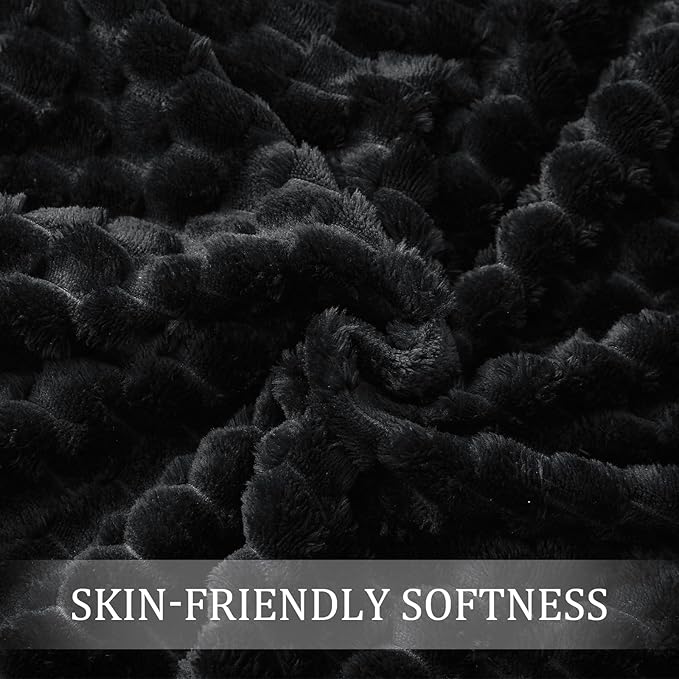 Exclusivo Mezcla Fleece Throw Blanket for Couch, Extra Large Fuzzy Black Bed Blankets, Soft Cozy Plush Sofa Throws for All Seasons, 50x70 Inches